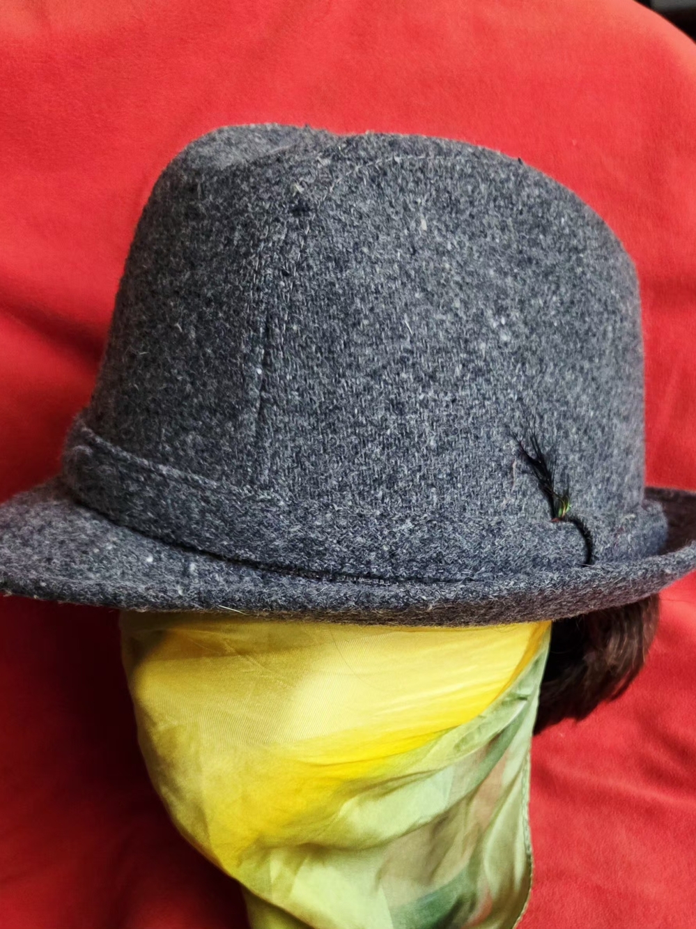 Dorfman Pacific VGT Hat Fedora Gray Wool w/ Feather M 7 1/4 -7 3/8 Made in Korea